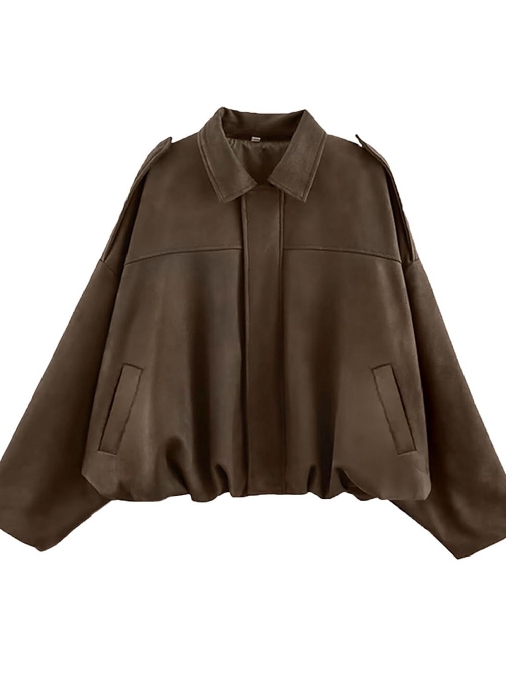 Women's Brown Oversized Leather Bomber Jacket